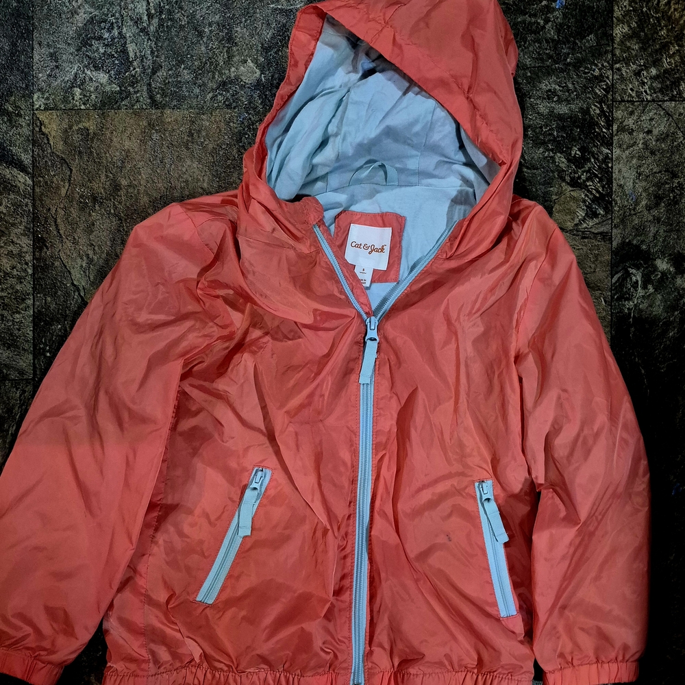 Cat & Jack Pink and Blue Raincoat with Hood and Zipper